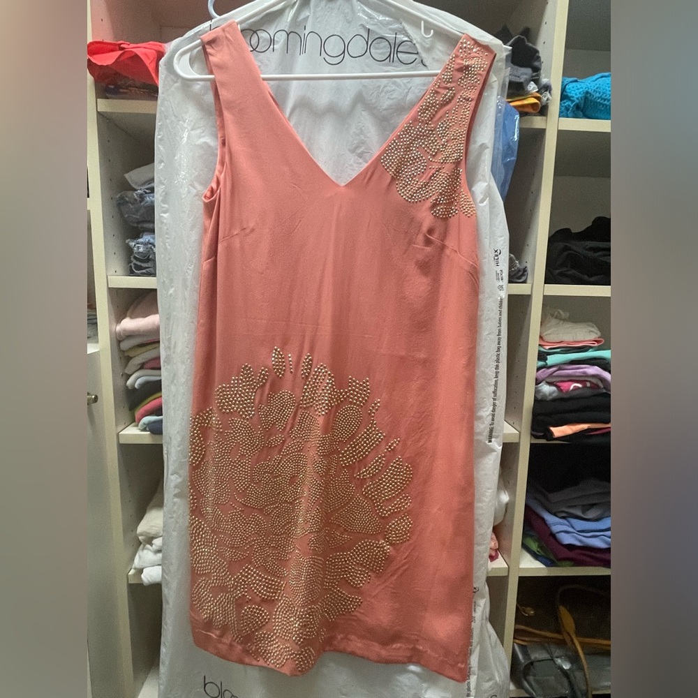 Trina Turk dress pink with gold studs size 0 NWT